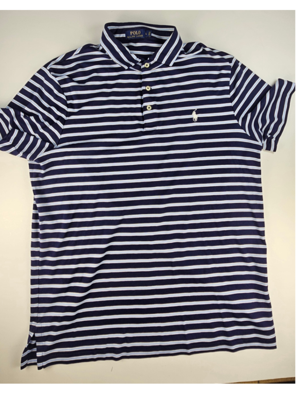 Polo Ralph Lauren Men’s Large Striped Polo Shirt Navy Blue White Pony Logo